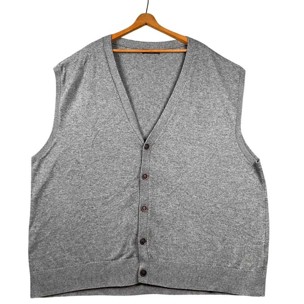 Kallspin Cardigan Sweater Vest Men 4XL Grey Cashmere Wool Blend V-Neck Button Up